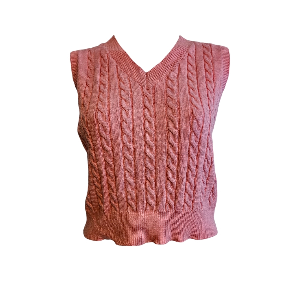 Shein Pink Cable Knit Sweater Vest Size L
